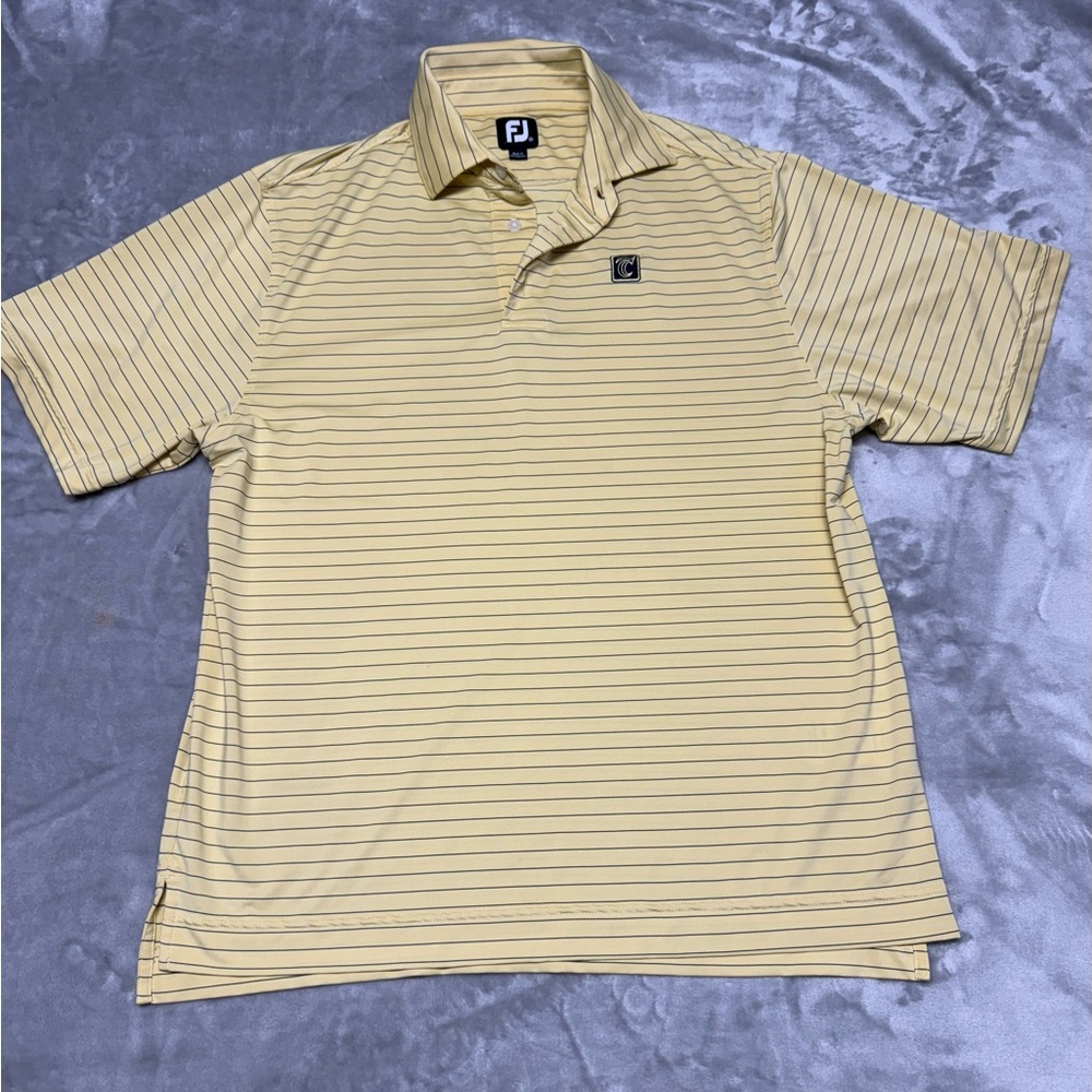 Footjoy Polo Shirt Mens Large Yellow Striped Golf Stretch